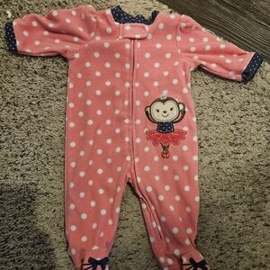Little Me Pink Polka Dot Footie with Monkey Appliqué